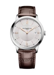Baume & Mercier Classima 10882 - cassa acciaio - cinturino pelle marrone - quadrante argentato con datario